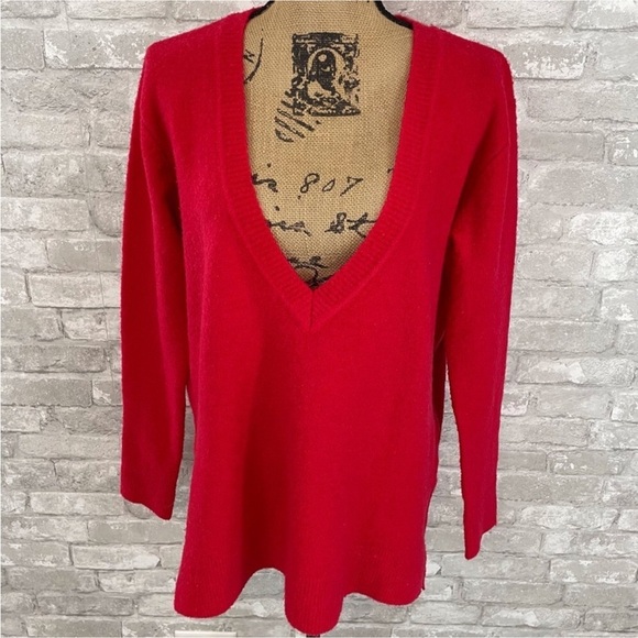 Sanctuary Red Deep V Wool Blend Sweater - Picture 2 of 6